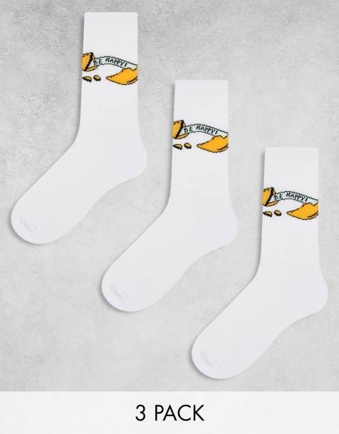 ASOS DESIGN - Lot de 3 paires de chaussettes avec imprimé biscuits chinois - Blanc - view 1