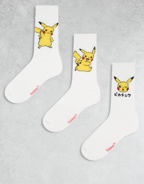 ASOS DESIGN - Lot de 3 paires de chaussettes avec motif Pokémon - Blanc - view 1