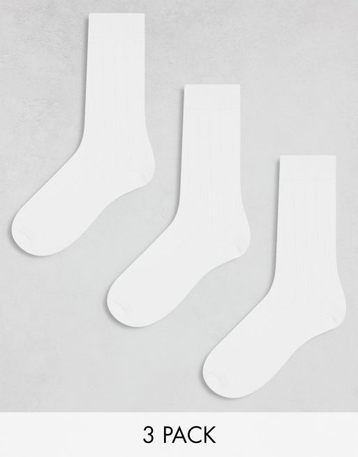 ASOS DESIGN - Lot de 3 paires de chaussettes côtelées - Blanc