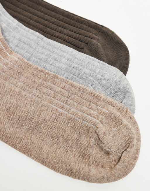 ASOS DESIGN - Lot de 3 paires de chaussettes côtelées douces - Marron chocolat, grège et gris chiné, 3 de 3