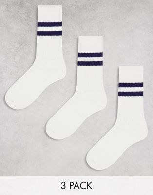 ASOS DESIGN 3 pack navy stripe sports socks - ASOS Price Checker