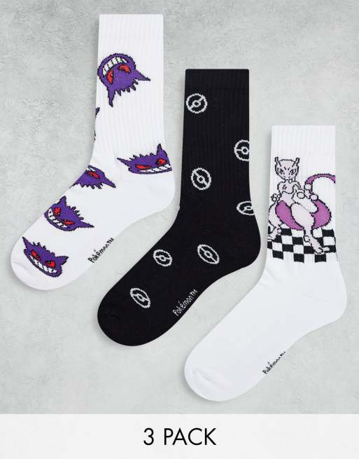 ASOS DESIGN - Chaussettes de sport Pokémon à carreaux - Blanc et bleu