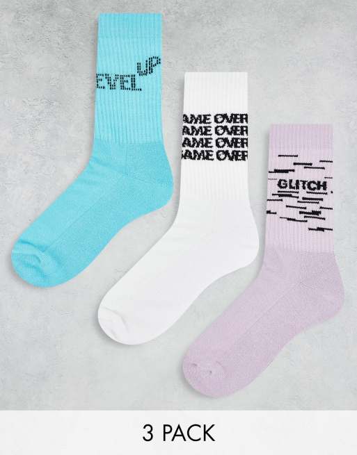 ASOS DESIGN - Lot de 3 paires de chaussettes de sport thème jeux vidéo 