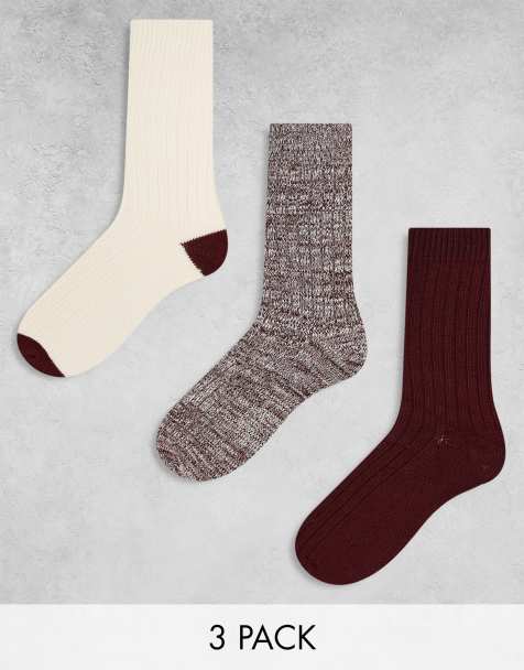ASOS DESIGN - Lot de 3 paires de chaussettes effet torsadé - Bordeaux/écru - view 1