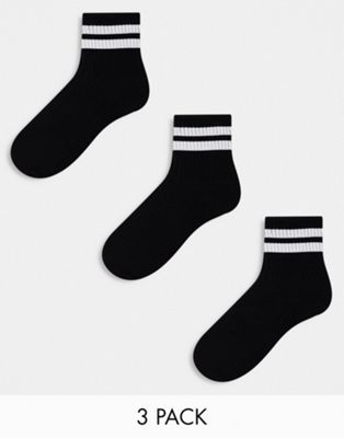 ASOS DESIGN 3 pack terry ankle socks in black with stripes  - ASOS Price Checker