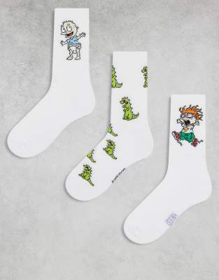 ASOS DESIGN - Lot de 3 paires de chaussettes motif Les Razmoket - Blanc