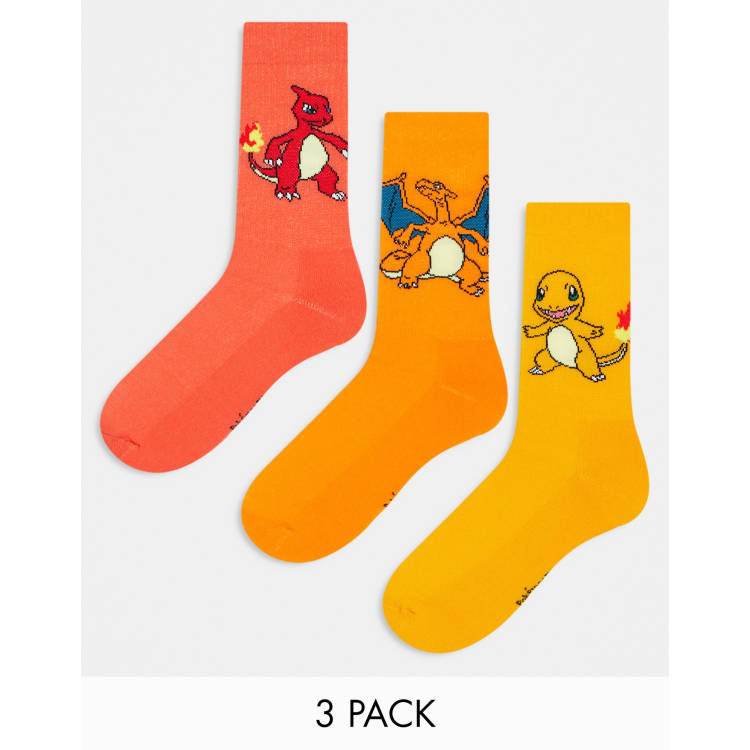 ASOS DESIGN - Lot de 3 paires de chaussettes Pokémon avec motifs évolution  Salamèche - Orange