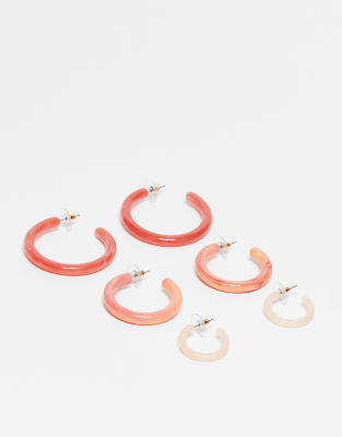 ASOS DESIGN - Lot de 3 paires de créoles de tailles diverses- Tons roses et pêche