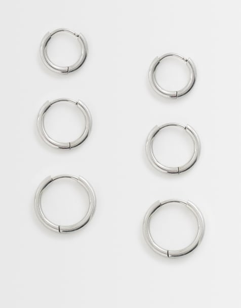 ASOS DESIGN - Lot de 3 paires de créoles en acier inoxydable résistant à l'eau de tailles variées - Argenté - view 1