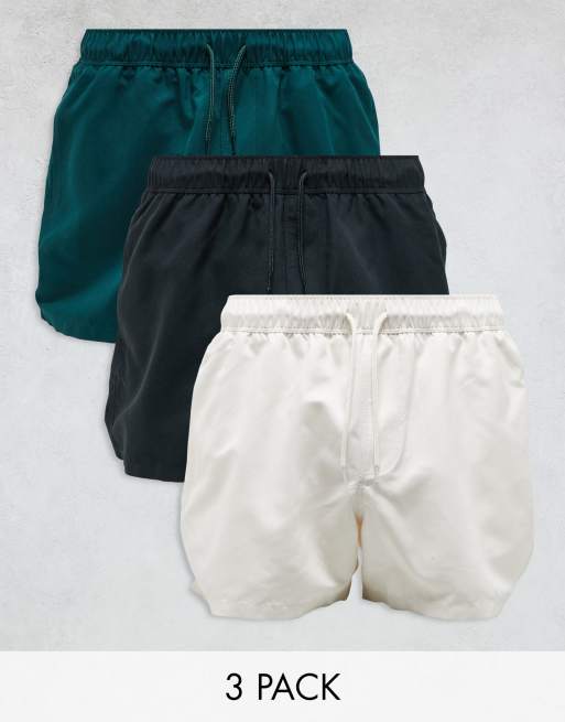 ASOS DESIGN - Lot de 3 shorts de bain courts - Noir/vert/gris