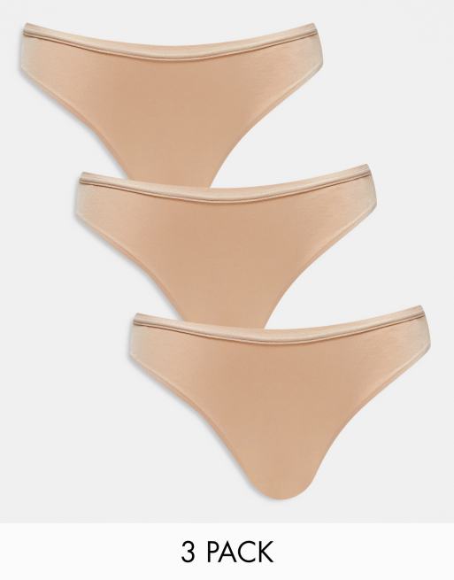 ASOS DESIGN - Lot de 3 slips brésiliens en microfibre - Beige
