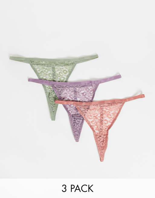 ASOS DESIGN - Lot de 3 string en dentelle à motif animal - Multicolore