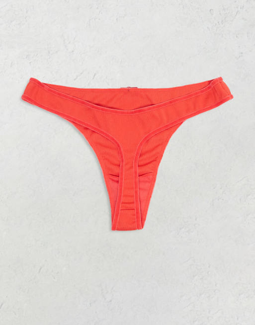 ASOS DESIGN - Lot de 3 strings à bordures en velours - Bordeaux jacquard, rouge côtelé et crème à pois, 3 de 3