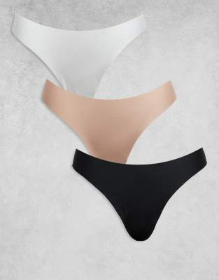 ASOS DESIGN - Lot de 3 strings anti-démarcations avec dentelle - Noir, blanc et beige-Multicolore