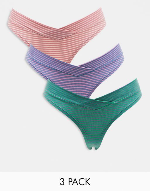 ASOS DESIGN - Lot de 3 strings croisés devant - Multicolore rayé