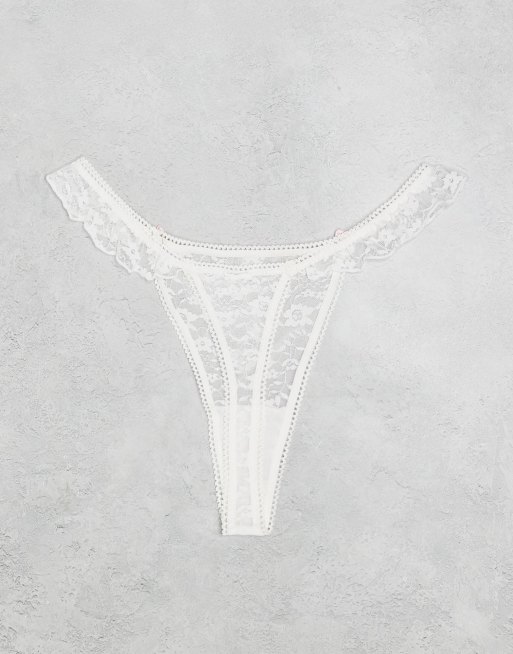 ASOS DESIGN - Lot de 3 strings en dentelle avec volants sur le côté et boutons de rose - Rose, blanc et chocolat, 2 de 3