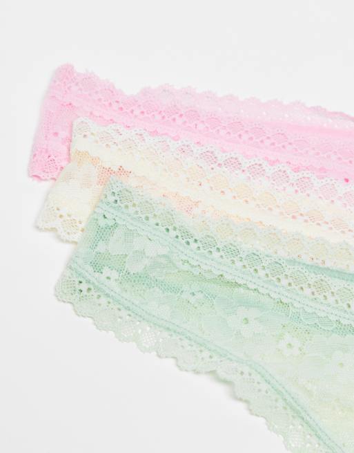 ASOS DESIGN - Lot de 3 strings tout en dentelle échancrés devant - Tons pastels, 2 de 3
