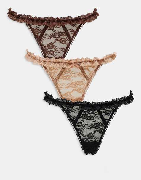 ASOS DESIGN - Lot de 3 strings vintage à volants - Caramel, chocolat et noir - view 1