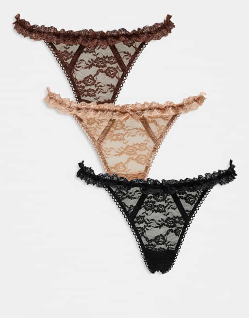 ASOS DESIGN - Lot de 3 strings vintage à volants - Caramel, chocolat et noir