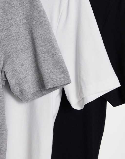 ASOS DESIGN - Lot de 3 t-shirts moulants ras de cou - Gris chiné, blanc et noir, 2 de 4