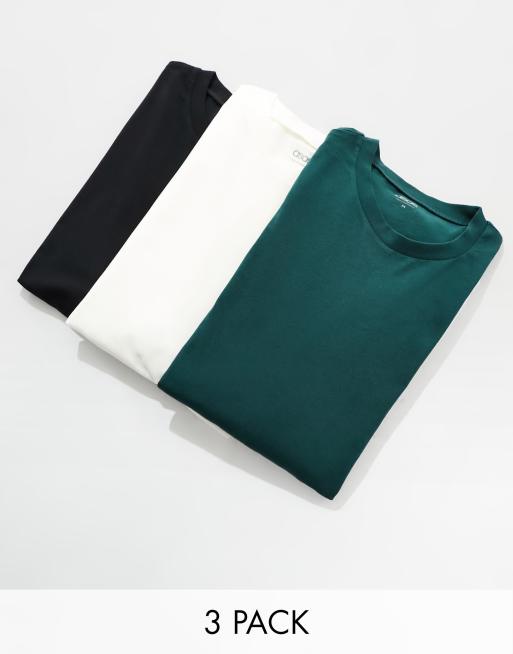 ASOS DESIGN - Lot de 3 t-shirts oversize à manches longues - Noir/écru/vert 