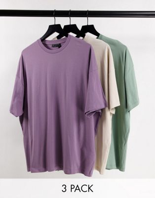 Homme Lot de 3 t-shirts oversize en tissu biologique - Multicolore