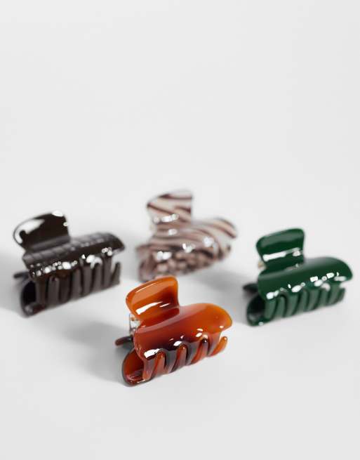 ASOS DESIGN lot de 4 mini pinces à cheveux à imprimés animaliers assortis, 3 de 3