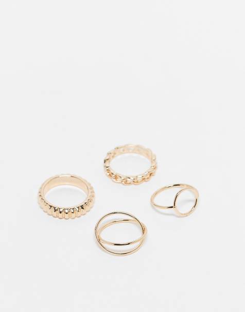 ASOS DESIGN - Lot de 4 bagues avec cercle ajouré et maillons - Doré - view 1