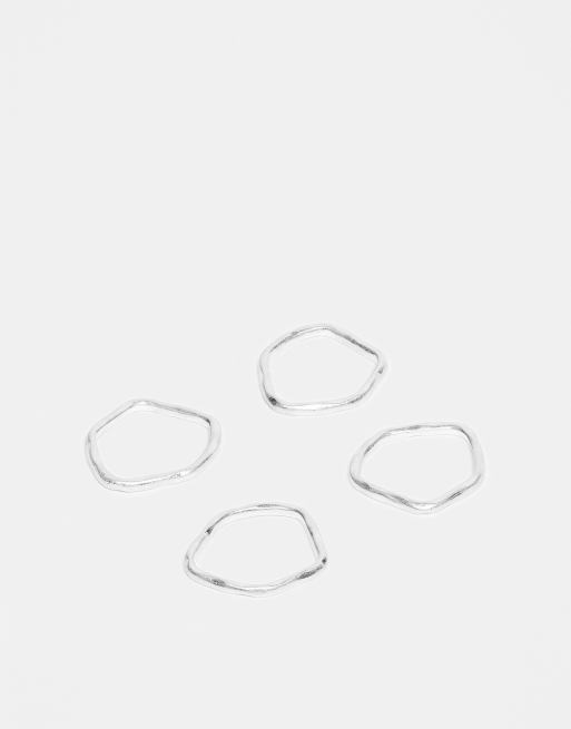 ASOS DESIGN - Lot de 4 bagues minimalistes effet fondu - Argenté aspect usé  