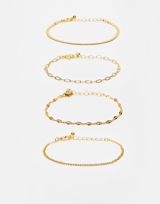 ASOS DESIGN - Lot de 4 bracelets à maillons variés en plaqué or 14 carats