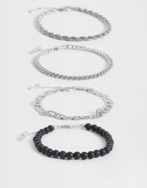 ASOS DESIGN - Lot de 4 bracelets chaîne à maillons variés et perles - Argenté - view 1