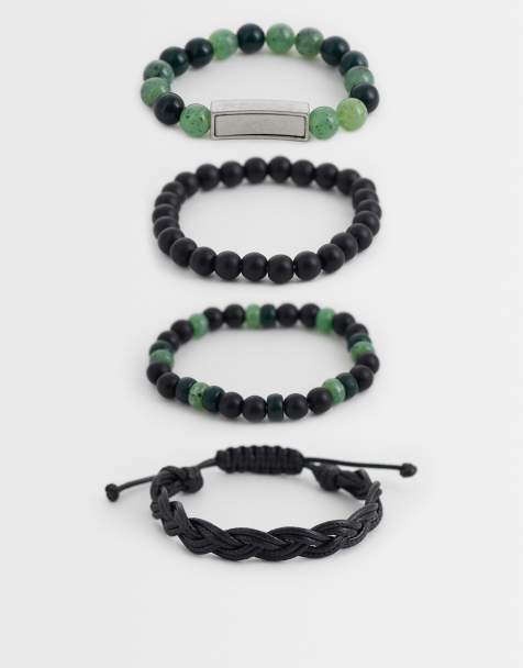 ASOS DESIGN - Lot de 4 bracelets en corde et perles - Noir et vert - view 1