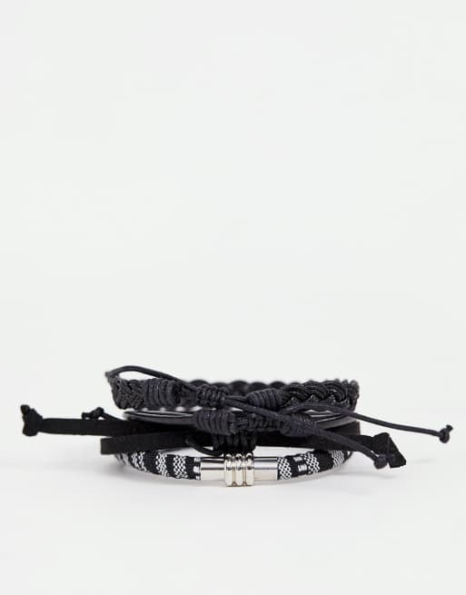 ASOS DESIGN - Lot de 4 bracelets en cuir et tressés - Noir et blanc, 4 de 4