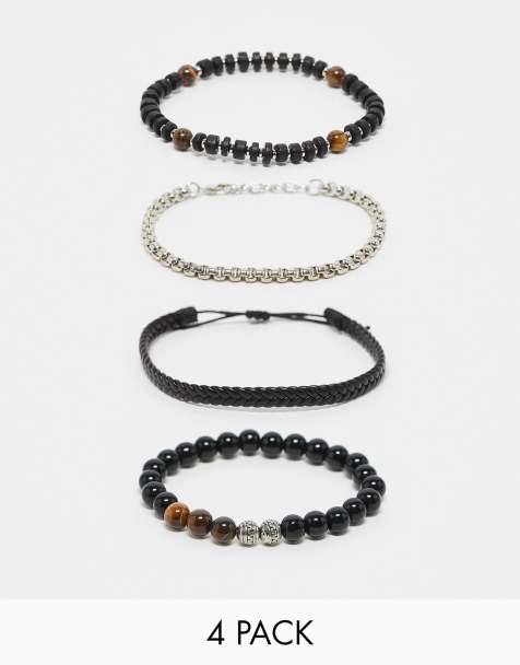 ASOS DESIGN - Lot de 4 bracelets en perles et chaîne - Noir - view 1
