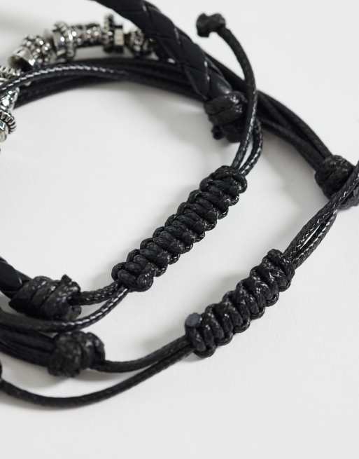 ASOS DESIGN - Lot de 4 bracelets en tissu et perles facettées - Noir, 2 de 3