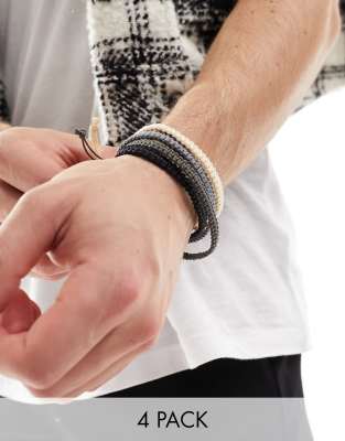 ASOS DESIGN 4 pack cord bracelet set in monochrome - ASOS Price Checker