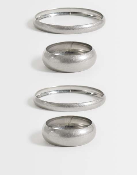 ASOS DESIGN - Lot de 4 bracelets joncs - Argenté brossé - view 1