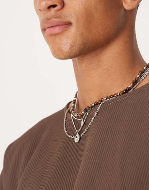 ASOS DESIGN - Lot de 4 colliers style festival à perles et chaîne à pendentif effet fondu - Argenté - view 1