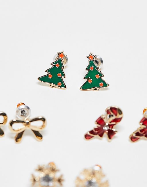 ASOS DESIGN - Lot de 3 paires de boucles d'oreilles de Noël avec motif  sapin de Noël