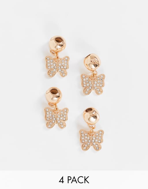 ASOS DESIGN - Lot de 4 perles à cheveux en forme de papillon - Doré