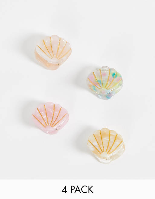 ASOS DESIGN - Lot de 4 petites pinces à cheveux motif coquillage - Multicolore