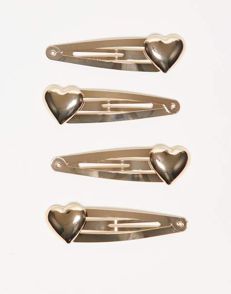 ASOS DESIGN - Lot de 4 pinces à cheveux à motif cœur - Doré - view 1