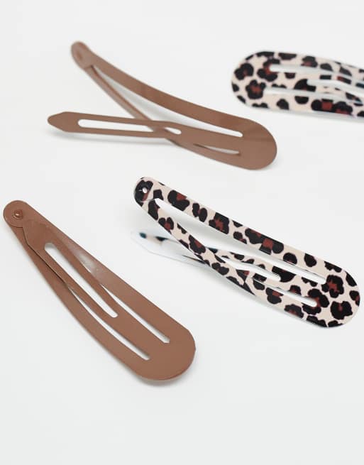 ASOS DESIGN - Lot de 4 pinces à cheveux - Marron et imprimé léopard, 3 de 3