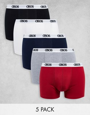 ASOS DESIGN 5 pack trunks with branded waistband - ASOS Price Checker