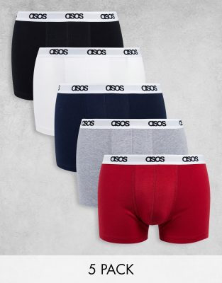 ASOS DESIGN 5 pack trunks with branded waistband - ASOS Price Checker