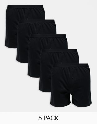 ASOS DESIGN - Lot de 5 caleçons en jersey - Noir