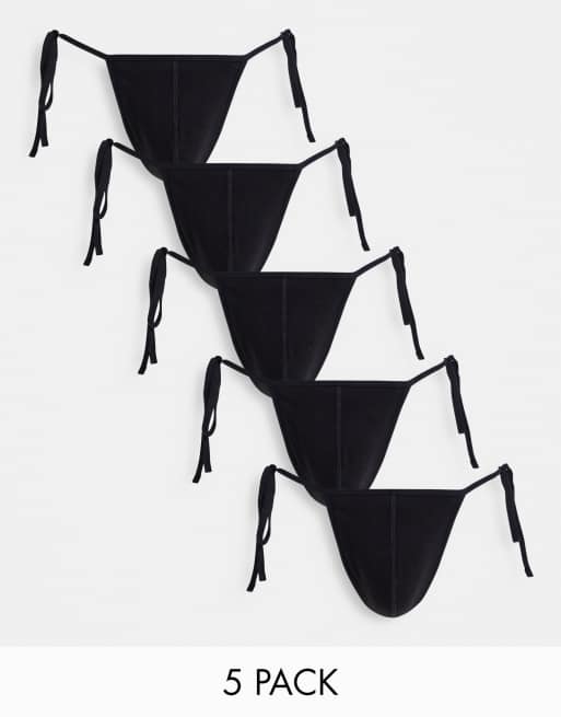 ASOS DESIGN - Lot de 5 strings noués sur les côtés - Noir