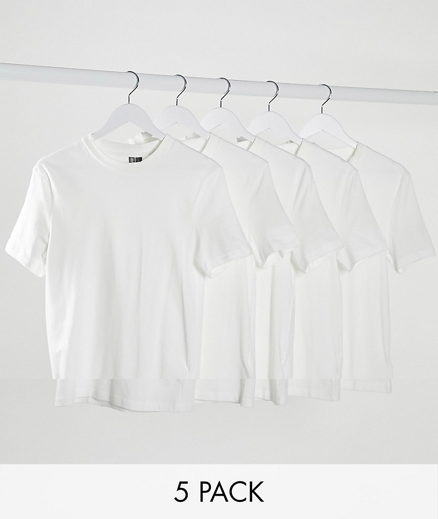 ASOS DESIGN - Lot de 5 t-shirts moulants en coton bio-Blanc