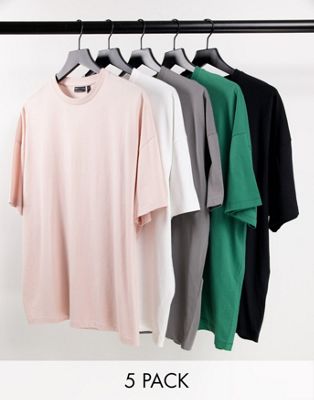 Homme Lot de 5 t-shirts oversize en coton biologique mélangé - Multicolore