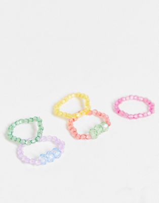 ASOS DESIGN - Lot de 5 bagues de perles - Multicolore